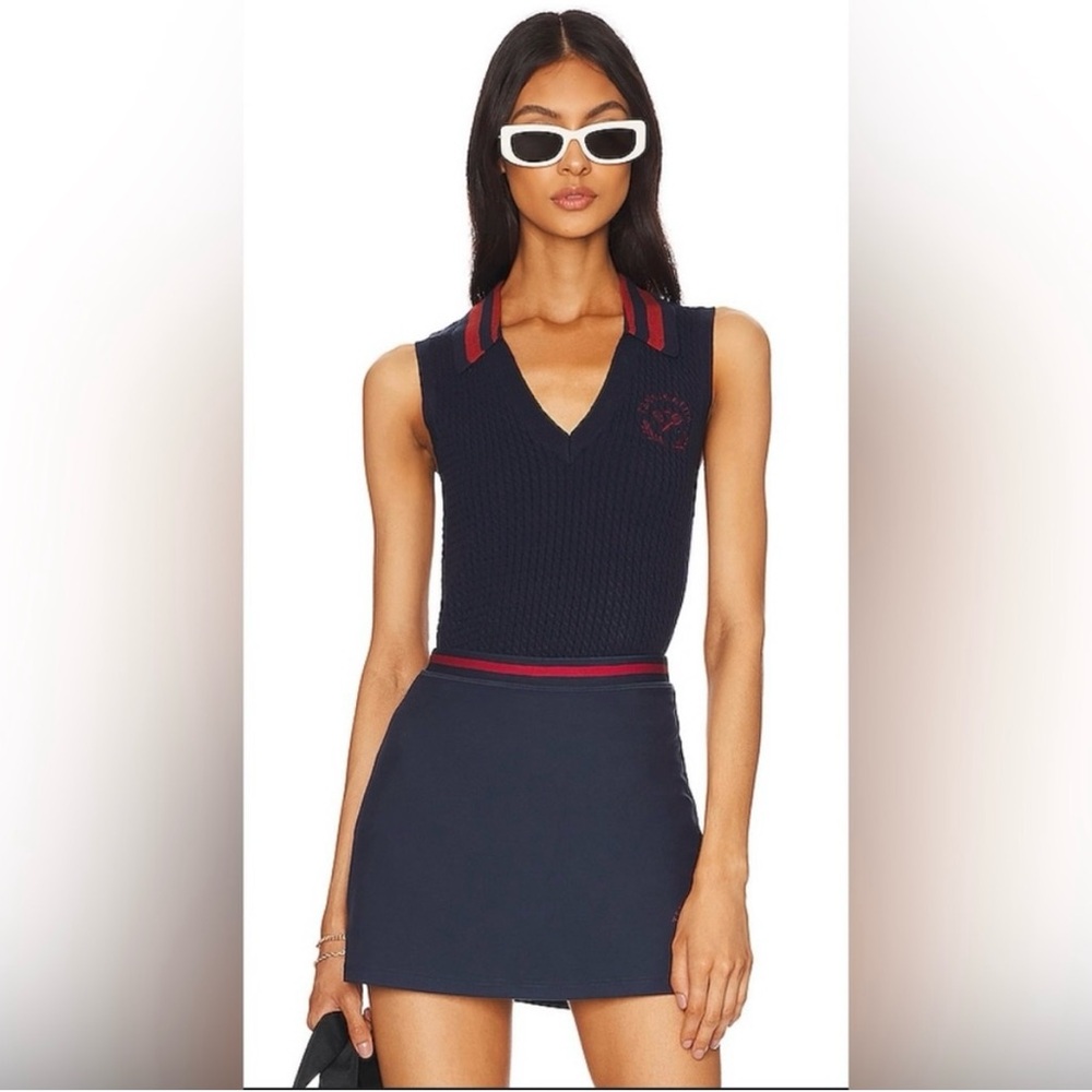 Weworewhat Navy Blue Tennis mini Skort with Red Stripe.